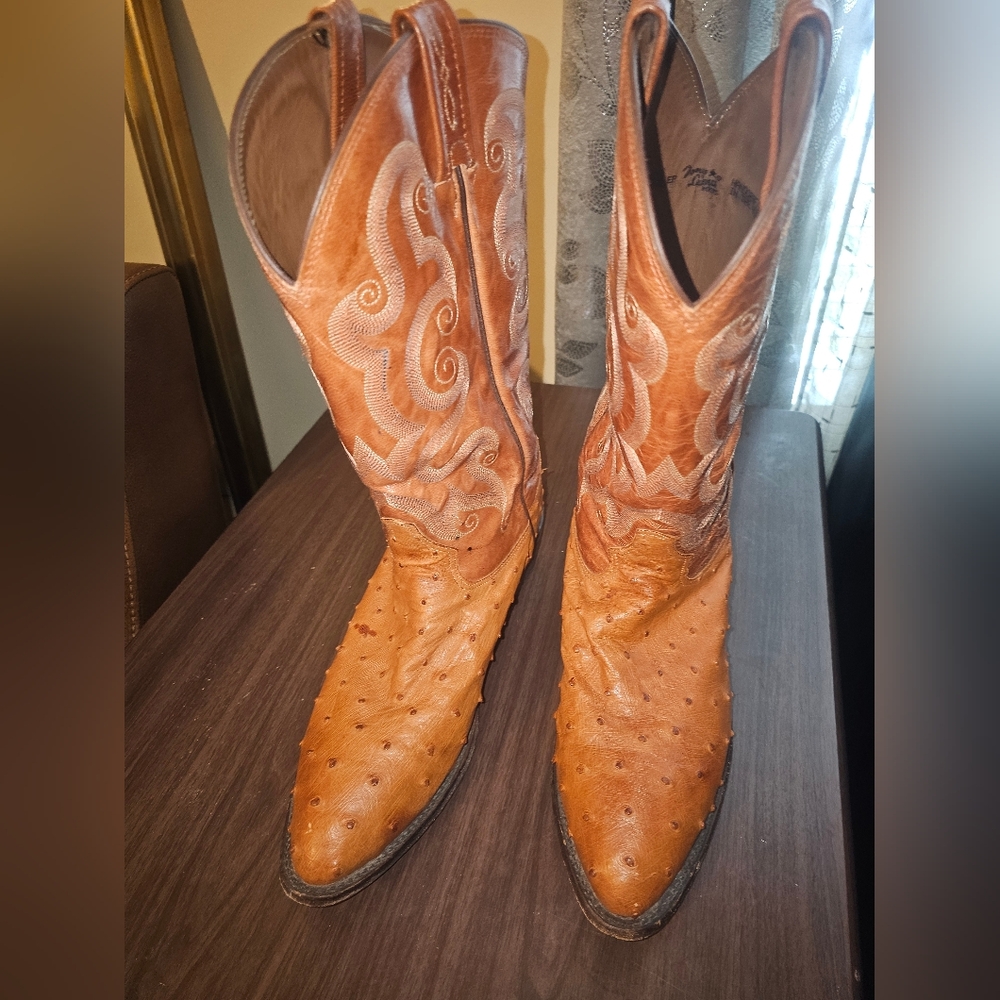 Tony Lama Men's Peanut Brittle Full Quill Osrtrich Cowboy Boots